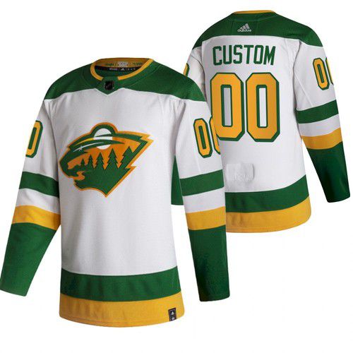 Cheap Men Minnesota Wild 00 Custom White NHL 2021 Reverse Retro jersey